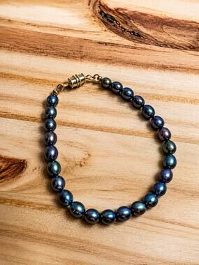 Beaded Pearl Bracelets Charcoal Black Gold Shiny Boho